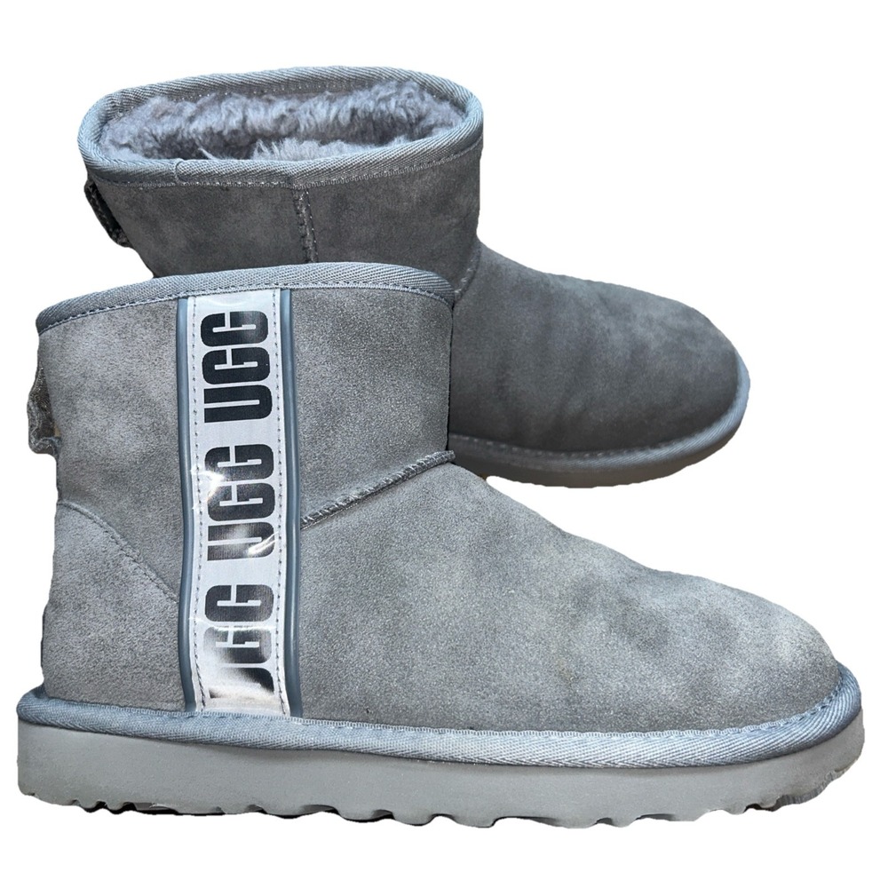 UGG Women's Classic Mini Side Logo II Boots Size 6 US Gray EUC
